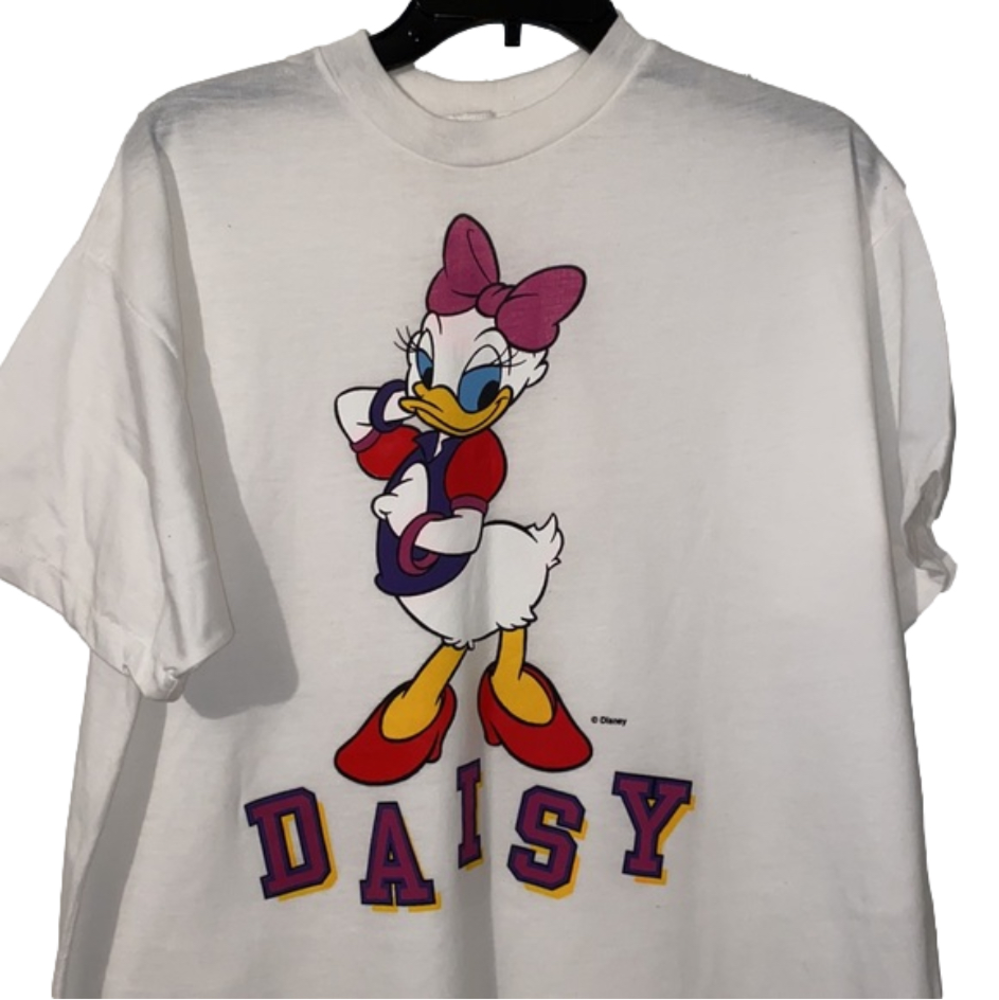 Disney White Tee with Daisy Duck Graphic and Pink Bow
